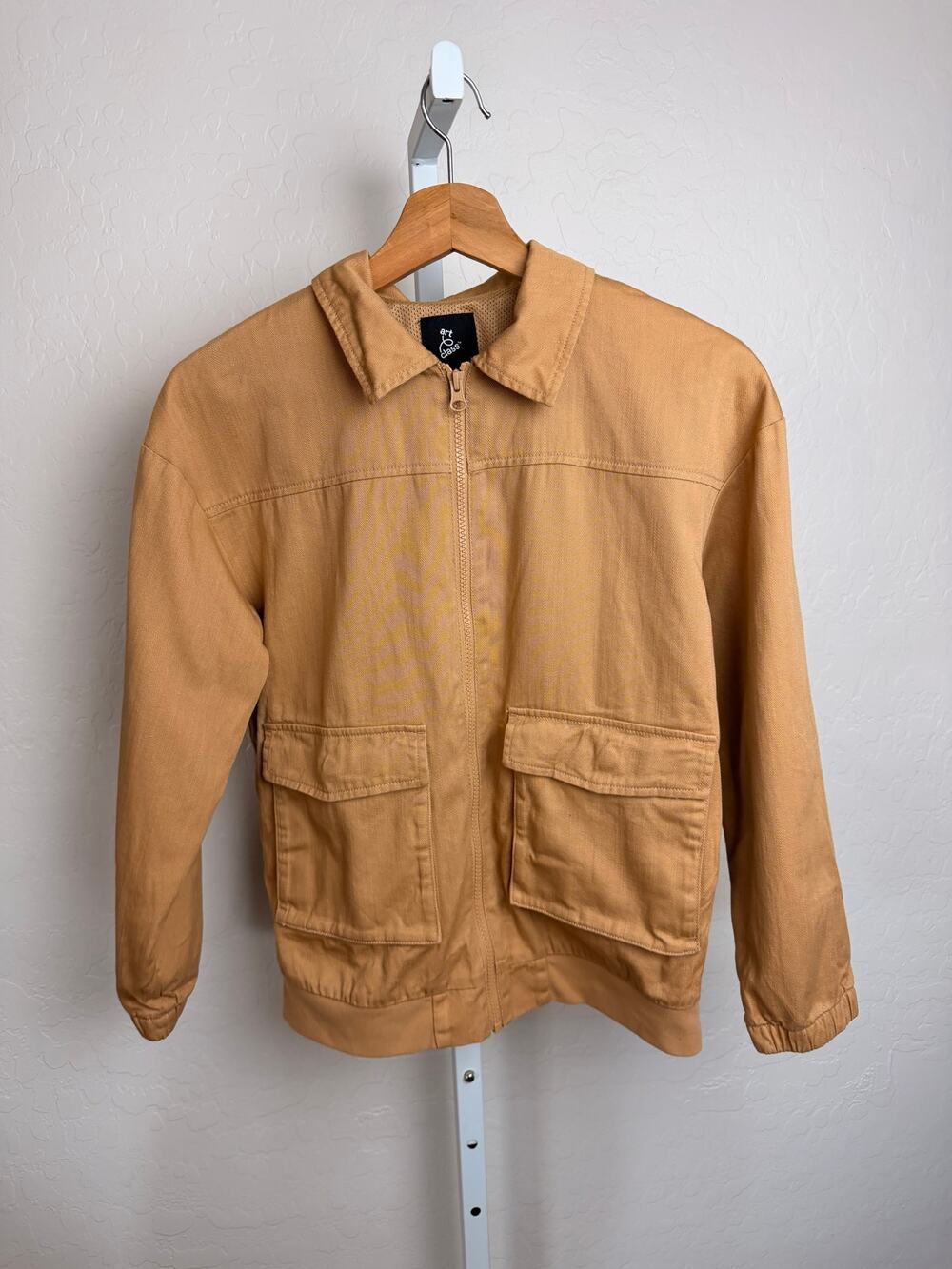 Art Class Kids Canvas Utility Jacket Tan Cotton Full Zip Mesh Lined Size L 10-12